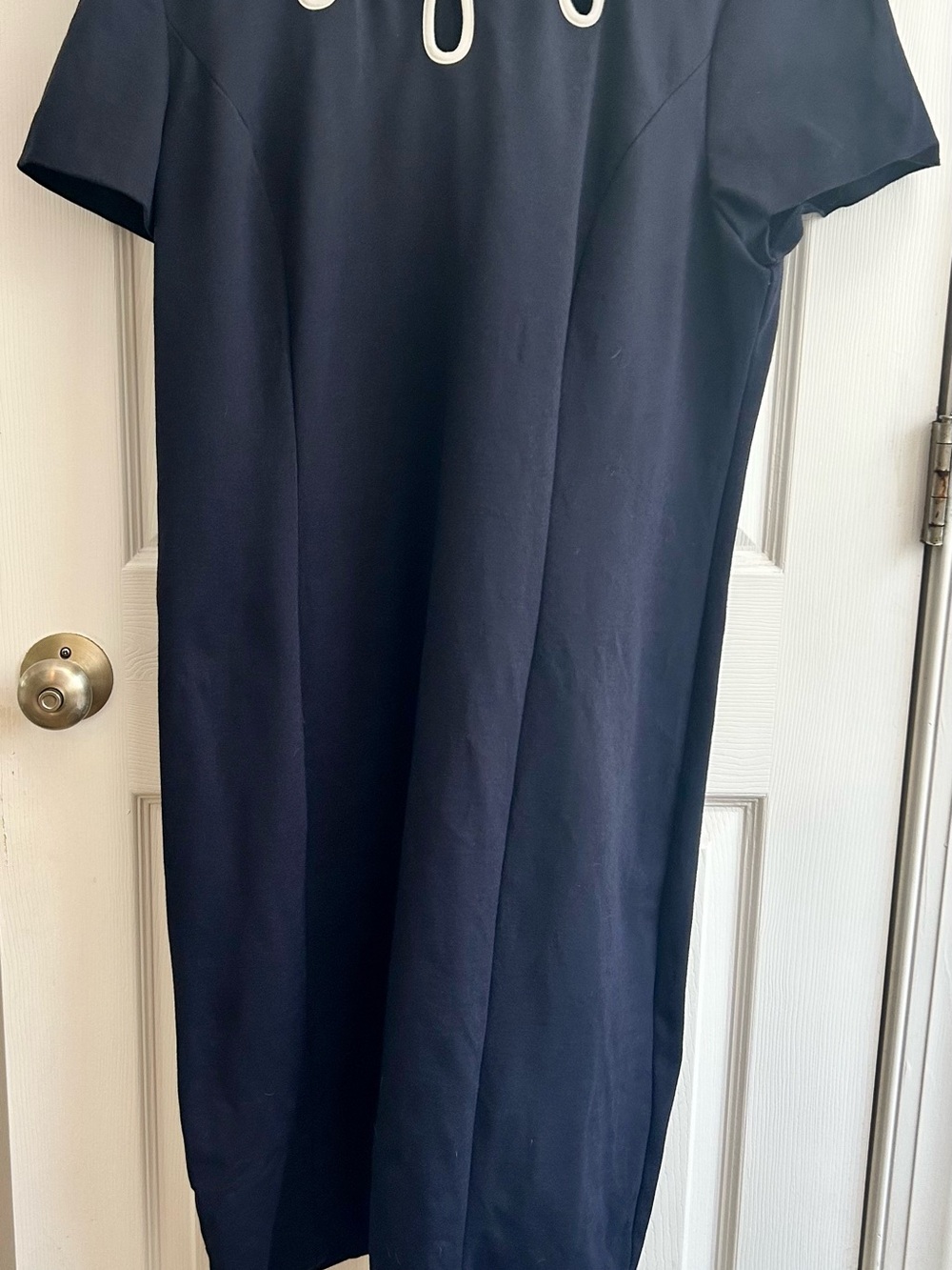 Talbots Navy Midi Shift Dress with White Loop Detail
